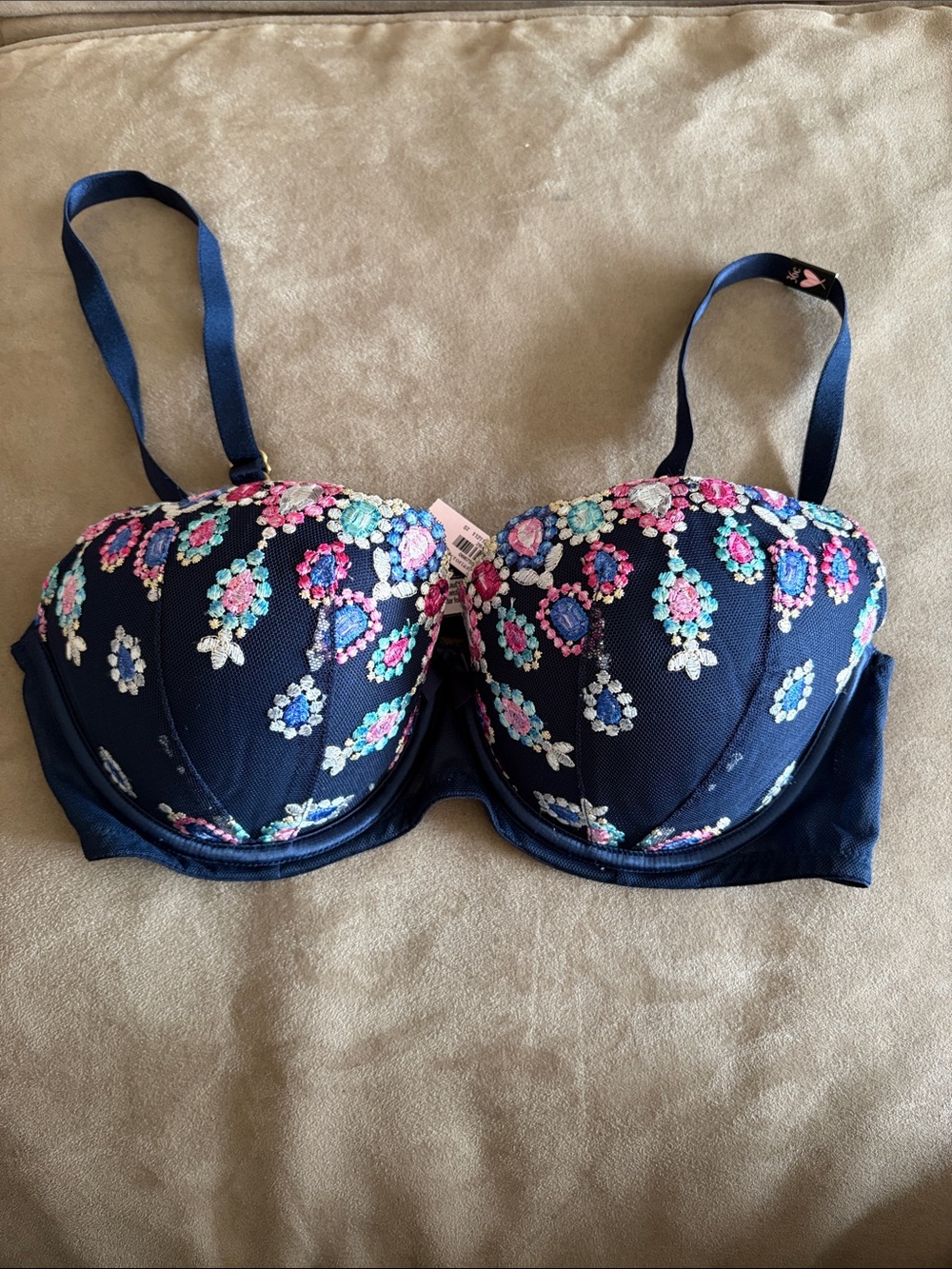 Victoria's Secret Navy Embroidered Floral Underwire Bra